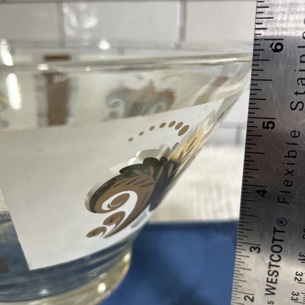 1950's Anchor Hocking Fleur De Lis Glass Serving Bowl 22k Gold Leaf MCM